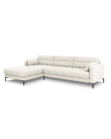 Canapé d'angle gauche 5 places en tissu structurel beige clair