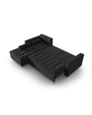 Canapé d'angle 5 places en tissu structuré noir