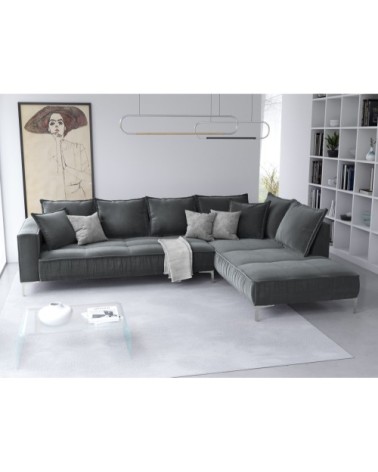 Canapé d'angle 5 places en velours gris