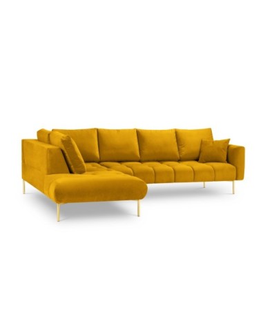 Canapé d'angle 5 places en velours jaune