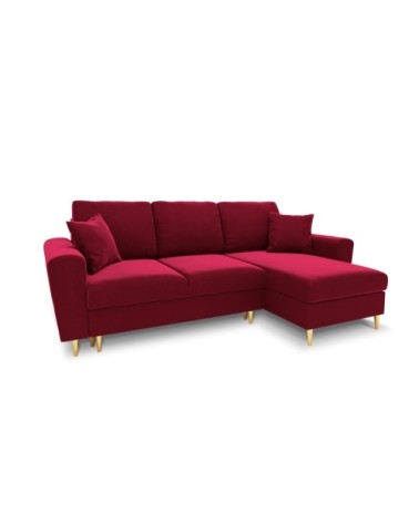 Canapé d'angle reversible, convertible 4 places en tissu velours rouge