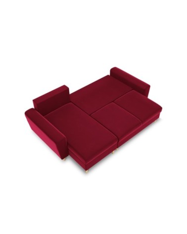 Canapé d'angle reversible, convertible 4 places en tissu velours rouge