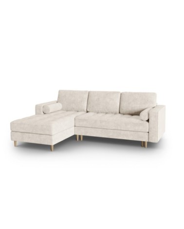 Canapé d'angle 5 places en tissu structuré beige