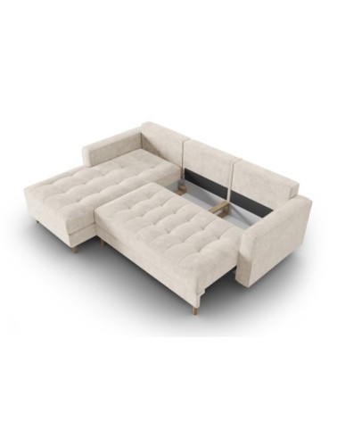 Canapé d'angle 5 places en tissu structuré beige