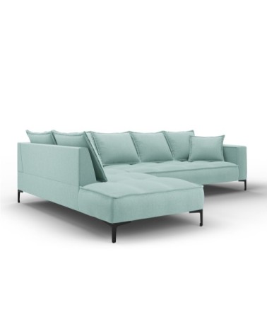 Canapé d'angle 5 places en tissu structuré beige clair