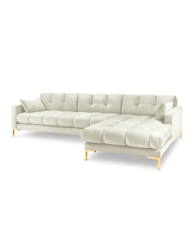 Canapé d'angle droit 5 places en tissu velours beige clair