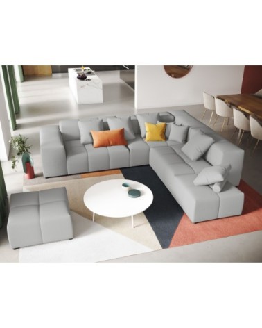 Canapé d'angle 5 places en tissu structuré gris clair