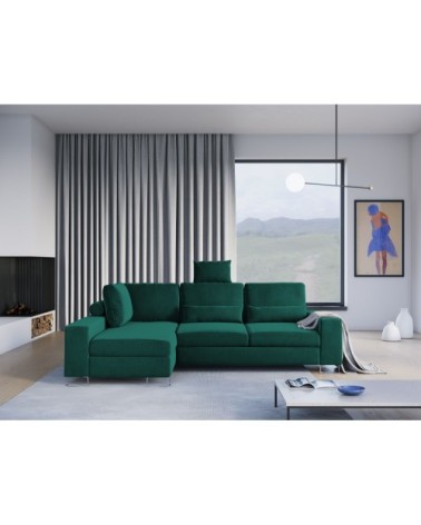 Canapé d'angle 4 places en velours vert bouteille