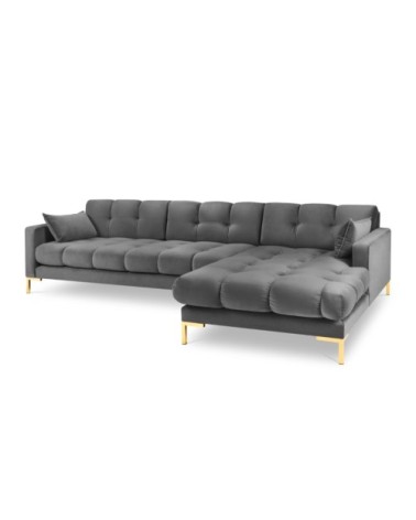 Canapé d'angle droit 5 places en tissu velours gris clair