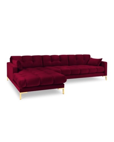 Canapé d'angle gauche 5 places en tissu velours rouge
