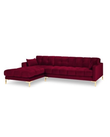 Canapé d'angle gauche 5 places en tissu velours rouge