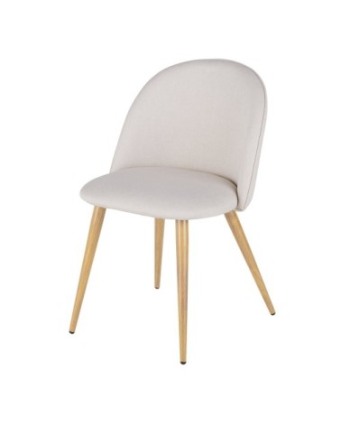 Chaise vintage en tissu recyclé beige et acier imitation chêne