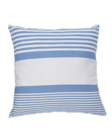 Housse de coussin coton rayures bleu fond blanc 40 x 40