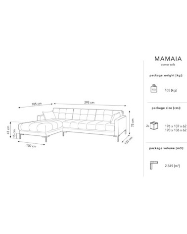 Canapé d'angle gauche 5 places en tissu velours rouge