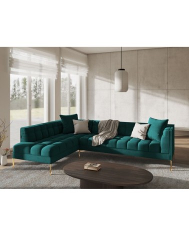 Canapé d'angle velours turquoise 5 places