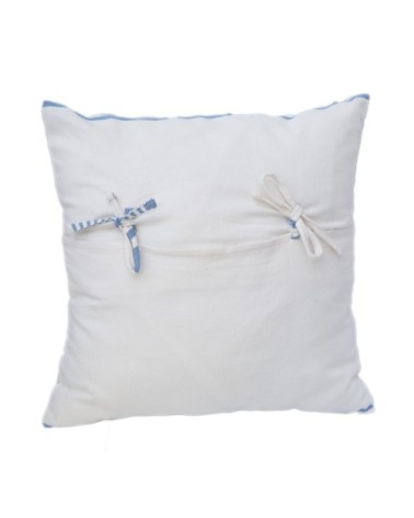 Housse de coussin coton rayures bleu fond blanc 40 x 40