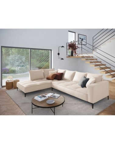 Canapé d'angle 5 places en tissu structuré beige clair