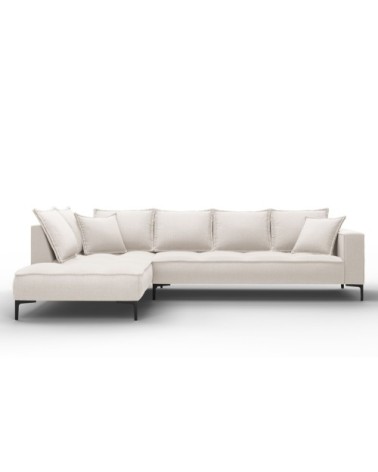 Canapé d'angle 5 places en tissu structuré beige clair