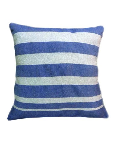 Housse de coussin en coton et fil lurex bleu argent 40 x 40