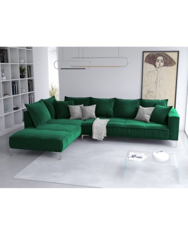 Canapé d'angle 5 places en velours vert bouteille