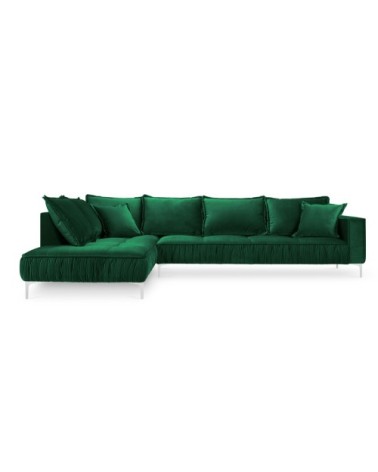 Canapé d'angle 5 places en velours vert bouteille