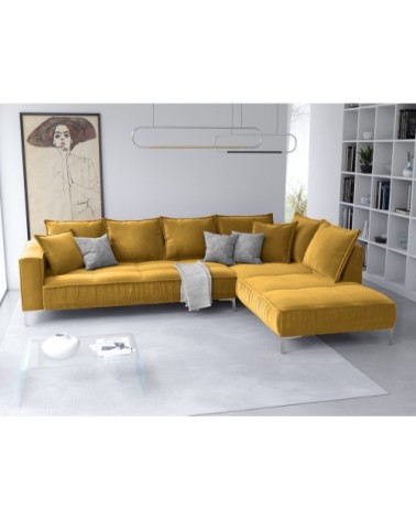 Canapé d'angle 5 places en velours jaune
