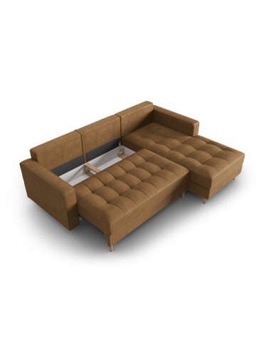 Canapé d'angle 5 places en imitation cuir marron clair