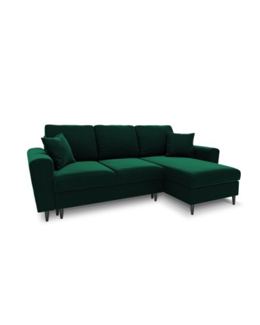 Canapé d'angle reversible, convertible 4 places velours vert bouteille