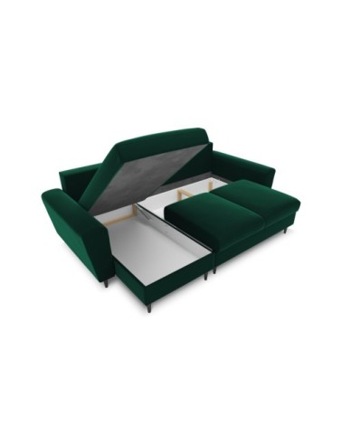 Canapé d'angle reversible, convertible 4 places velours vert bouteille