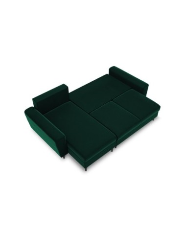 Canapé d'angle reversible, convertible 4 places velours vert bouteille