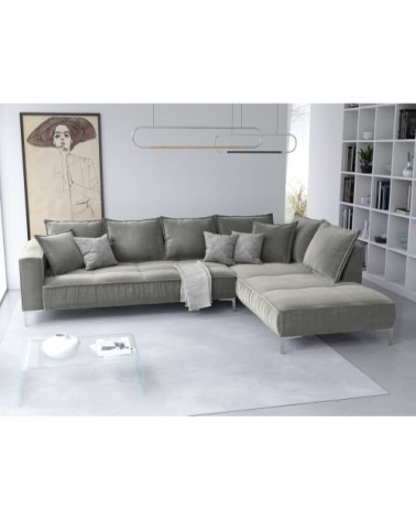 Canapé d'angle 5 places en velours gris clair
