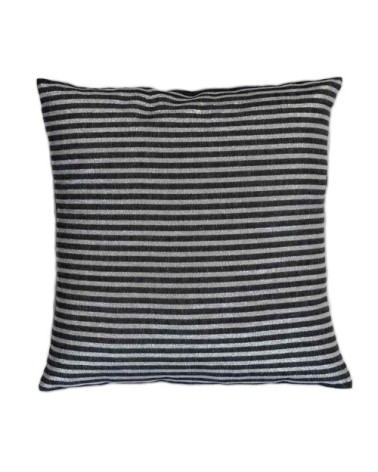 Housse de coussin coton fond noir et rayures argent 40 x 40