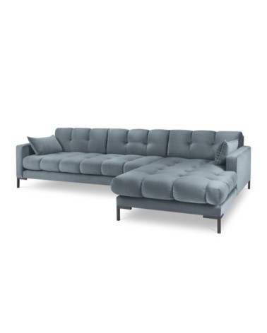 Canapé d'angle droit 5 places en tissu velours bleu clair