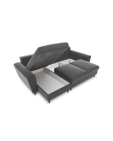 Canapé d'angle reversible, convertible 4 places velours gris clair