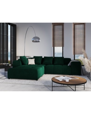 Canapé d'angle 5 places en velours vert bouteille