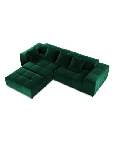 Canapé d'angle 5 places en velours vert bouteille