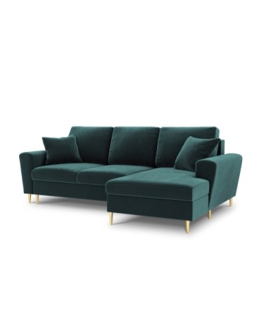 Canapé d'angle droit convertible 4 places en tissu velours pétrole