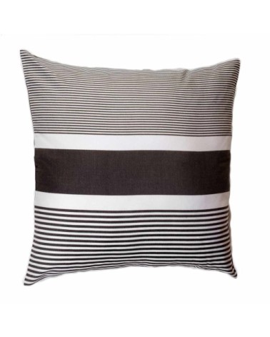 Housse de coussin coton anthracite rayures blanches 60 x 60