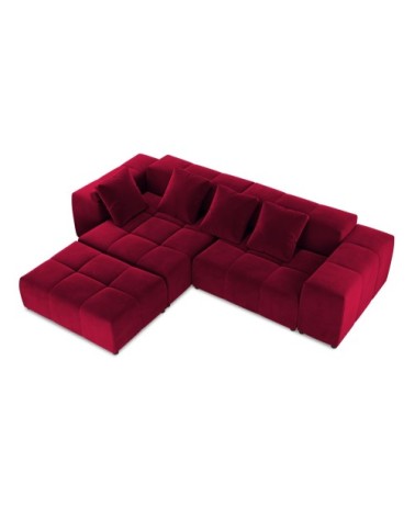 Canapé d'angle 5 places en velours rouge