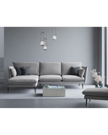 Canapé d'angle 4 places en velours gris clair