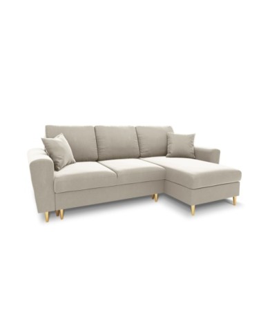 Canapé d'angle reversible, convertible 4 places en tissu velours beige