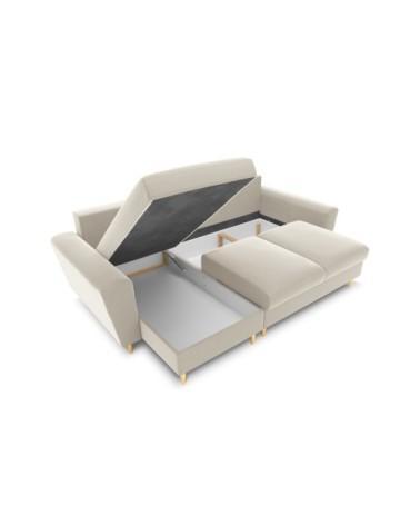 Canapé d'angle reversible, convertible 4 places en tissu velours beige