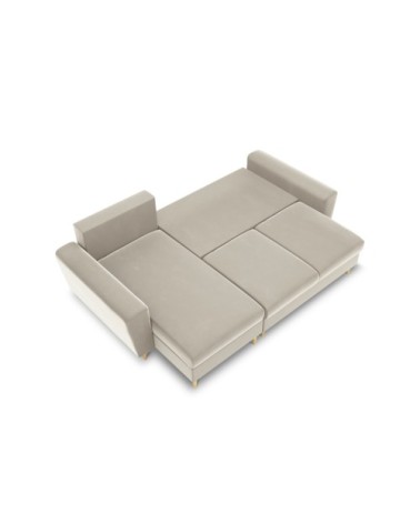 Canapé d'angle reversible, convertible 4 places en tissu velours beige