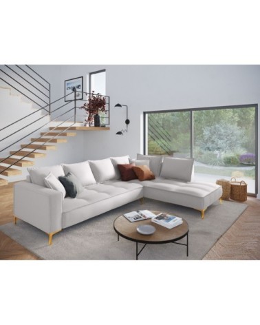 Canapé d'angle 5 places en tissu structuré gris clair