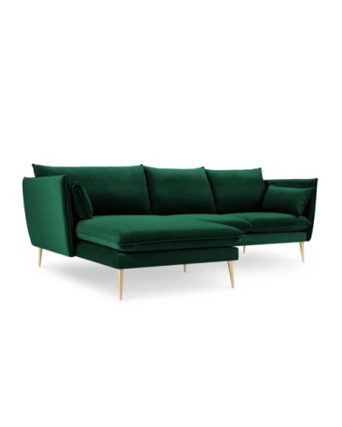 Canapé d'angle 4 places en velours vert bouteille