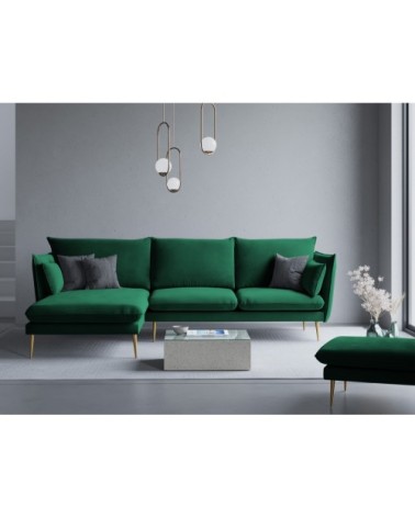 Canapé d'angle 4 places en velours vert bouteille