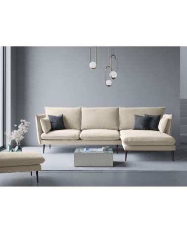 Canapé d'angle 4 places en velours beige