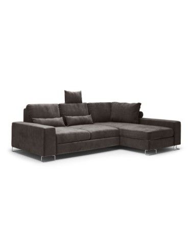 Canapé d'angle 4 places en velours marron foncé