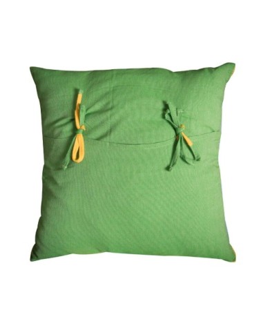 Housse coussin coton tricolore vert jaune turquoise 40 x 40