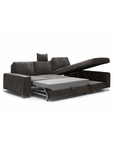 Canapé d'angle 4 places en velours marron foncé